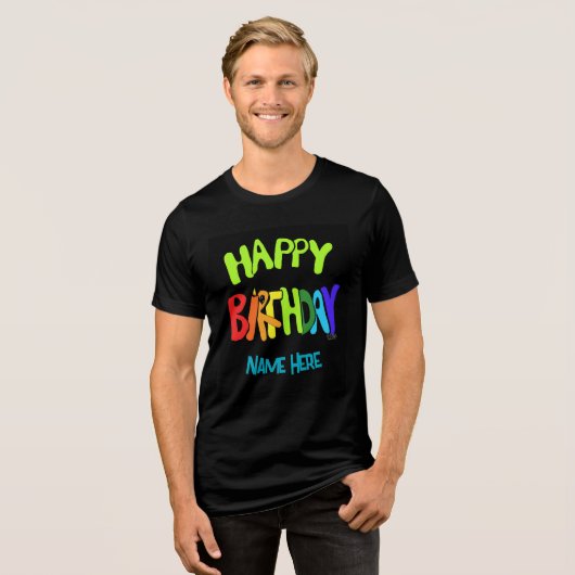 Aangepaste naam Bright en Happy Birthday Tri-Blend Shirt (Voorkant volledig)