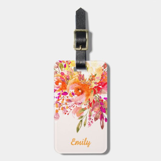 Aangepaste naam Bright Floral Romantic Bagagelabel (Voorkant verticaal)