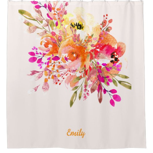 Aangepaste naam Bright Floral Romantic Douchegordijn (Voorkant)