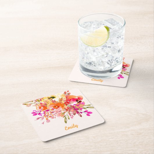 Aangepaste naam Bright Floral Romantic Kartonnen Onderzetters (Insitu)