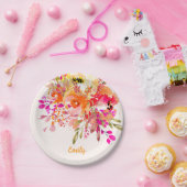 Aangepaste naam Bright Floral Romantic Papieren Bordje (Feest)