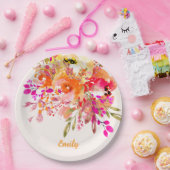 Aangepaste naam Bright Floral Romantic Papieren Bordje (Feest)