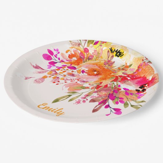 Aangepaste naam Bright Floral Romantic Papieren Bordje (Gekanteld)