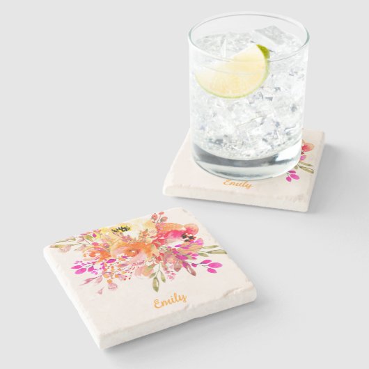 Aangepaste naam Bright Floral Romantic Stenen Onderzetter (Zijkant)