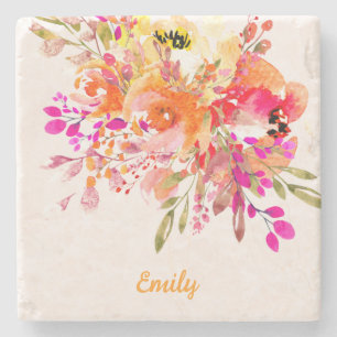 Aangepaste naam Bright Floral Romantic Stenen Onderzetter