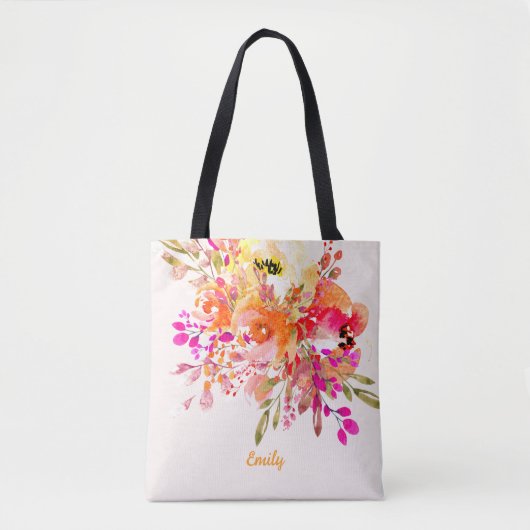 Aangepaste naam Bright Floral Romantic Tote Bag (Voorkant)