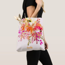 Aangepaste naam Bright Floral Romantic Tote Bag