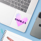 Aangepaste naam Bright Lila Hartvorm Modieus Stijl Sticker (Laptop met iPhone)