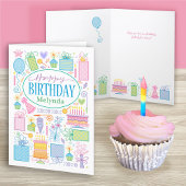 Aangepaste naam Bright pasta- Birthday-pictogramme Kaart