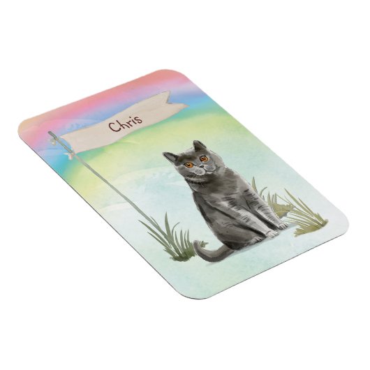 Aangepaste naam Britse Korthaar Kat Huisdier Magneet (Rechterzijde)