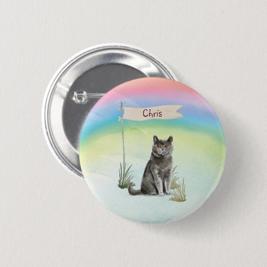 Aangepaste naam Britse Korthaar Kat Huisdier Ronde Button 5,7 Cm (Voorkant /achterkant)