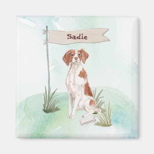 Aangepaste naam Brittany huisdier hond Magneet (Voorkant)