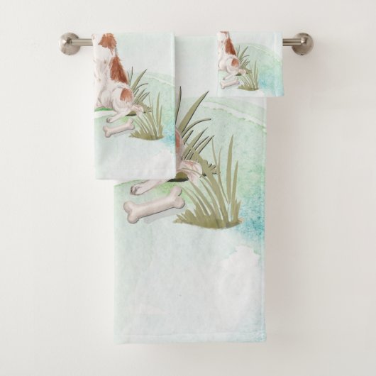 Aangepaste naam Brittany Pet Dog Bad Handdoek (Insitu)