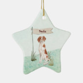Aangepaste naam Brittany Pet Dog Keramisch Ornament (Rechts)
