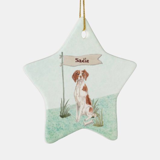 Aangepaste naam Brittany Pet Dog Keramisch Ornament (Rechts)