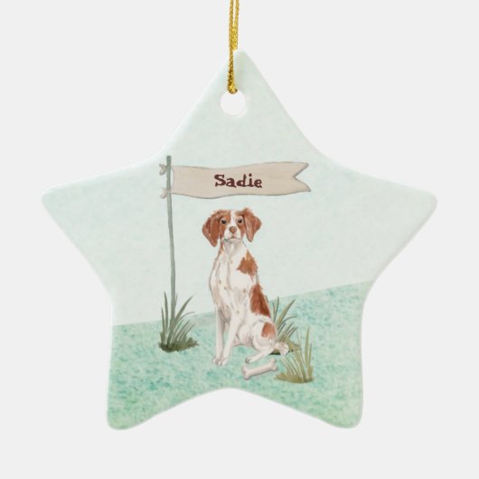 Aangepaste naam Brittany Pet Dog Keramisch Ornament (Voorkant)