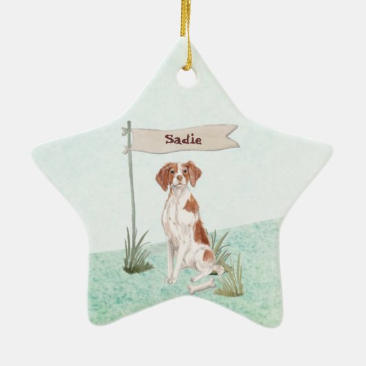 Aangepaste naam Brittany Pet Dog Keramisch Ornament (Achterkant)
