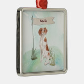 Aangepaste naam Brittany Pet Dog Metalen Ornament (Rechts)