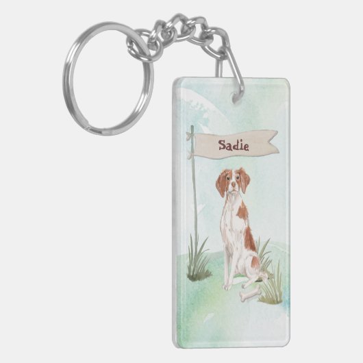 Aangepaste naam Brittany Pet Dog Sleutelhanger (Voorkant Links)