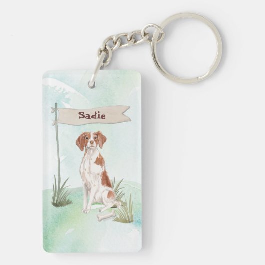 Aangepaste naam Brittany Pet Dog Sleutelhanger (achterkant)
