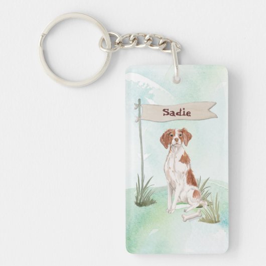 Aangepaste naam Brittany Pet Dog Sleutelhanger (Voorkant)