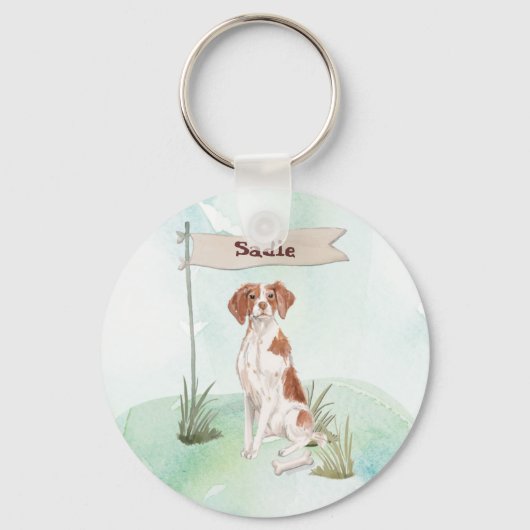 Aangepaste naam Brittany Pet Dog Sleutelhanger (Voorkant)