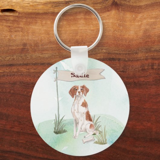 Aangepaste naam Brittany Pet Dog Sleutelhanger (Voorkant)