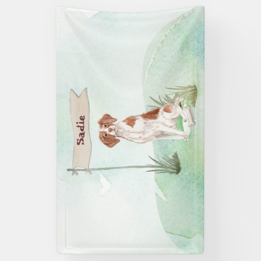 Aangepaste naam Brittany Pet Dog Spandoek (Verticaal)