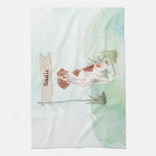 Aangepaste naam Brittany Pet Dog Theedoek (Verticaal)