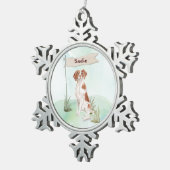Aangepaste naam Brittany Pet Dog Tin Sneeuwvlok Ornament (Rechts)