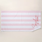 Aangepaste naam bruid roze streep |  Bruidsfeest c Strandlaken (Voorkant)