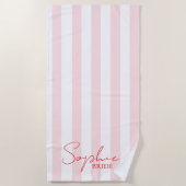 Aangepaste naam bruid roze streep | Geschenk voor Strandlaken (Voorkant)