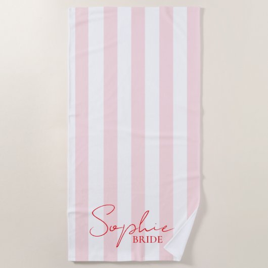 Aangepaste Naam Bruid Roze Streep | vrijgezellenca Strandlaken (Voorkant)