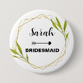 Aangepaste Naam Bruidsmeisje Waterverf bruiloft Li Ronde Button 7,6 Cm (Voorkant)