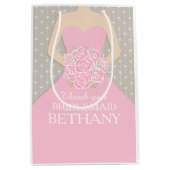 Aangepaste naam bruiloft bruidsjurk roze tas medium cadeauzakje (Voorkant)