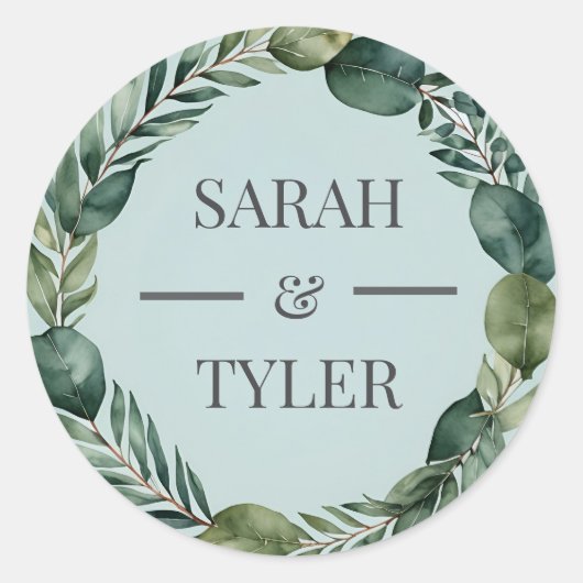 AANGEPASTE NAAM BRUILOFT EUCALYPTUS KRANS STICKER (Voorkant)