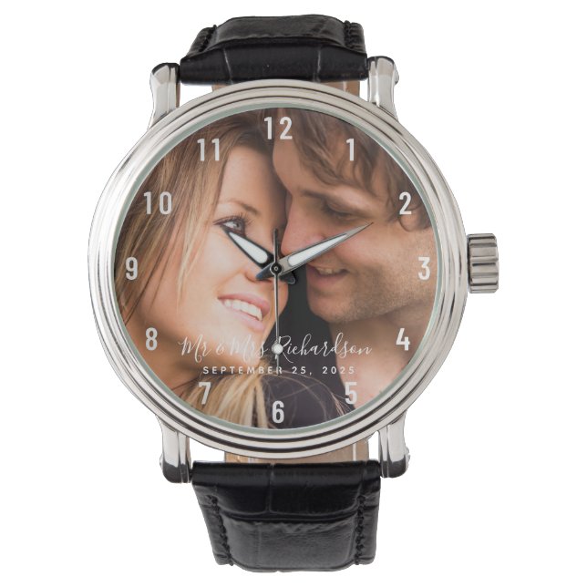 Aangepaste naam bruiloft foto horloge (Voorkant)