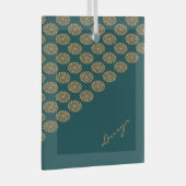 Aangepaste naam bruin bloemig op dennengroen glas ornament (Voorkant Rechts)