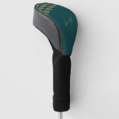 Aangepaste naam bruin bloemig op dennengroen golfheadcover (Schuin)