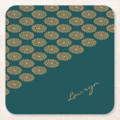 Aangepaste naam bruin bloemig op dennengroen kartonnen onderzetters (Voorkant)