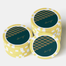 Aangepaste naam bruin bloemig op dennengroen poker chips
