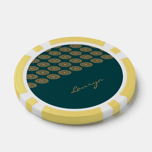 Aangepaste naam bruin bloemig op dennengroen poker chips (Enkel)