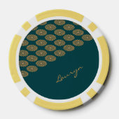 Aangepaste naam bruin bloemig op dennengroen poker chips (Achterkant)