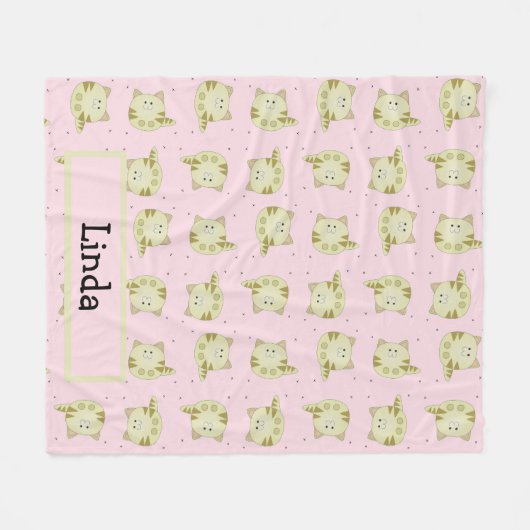 Aangepaste naam bruin kattenpatroon op roze fleece deken (Voorkant (Horizontaal))