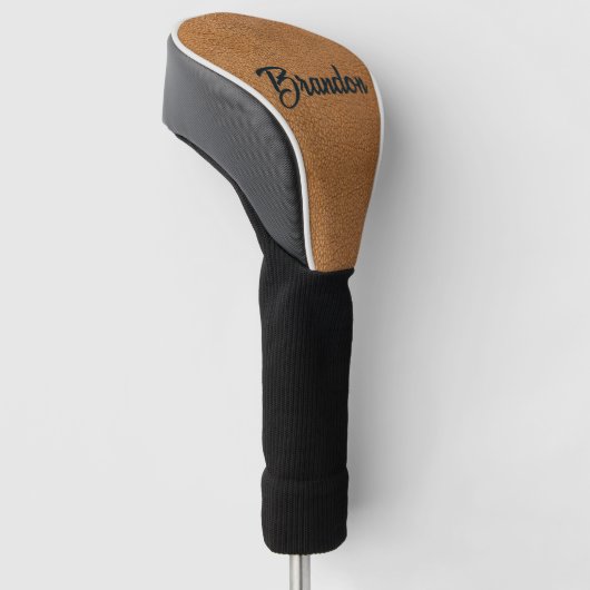 Aangepaste naam bruin leder golfheadcover (Schuin)
