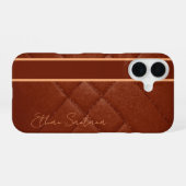 Aangepaste Naam Bruin Leder iPhone 16 Hoesje (Achterkant horizontaal)