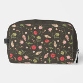 Aangepaste naam bruin rood roze bloempatroon toilettasje (Voorkant)