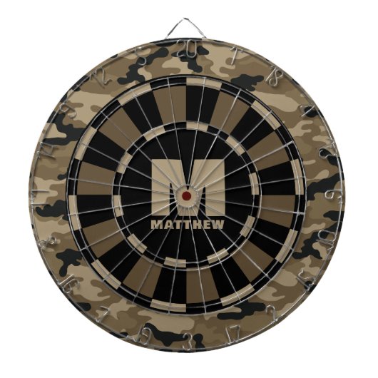 Aangepaste Naam Bruin Zwart Camo Dartboard Dartbord (Voorkant)