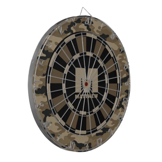 Aangepaste Naam Bruin Zwart Camo Dartboard Dartbord (Voorkant Links)