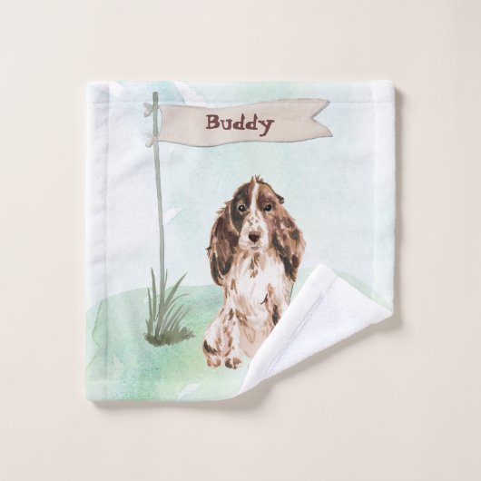 Aangepaste naam bruine Cocker Spaniel Pet Dog Bad Handdoek (Wasdoekje)